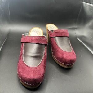 Maguba Clogs Suede & Leather Burgundy Red Wooden Platform Women's Size EU 38 7.5